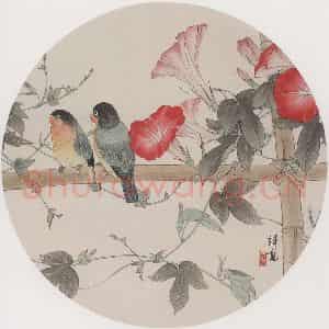 1988年 喻继高《牵牛鹦哥》国画花鸟工笔作品图片鉴赏
