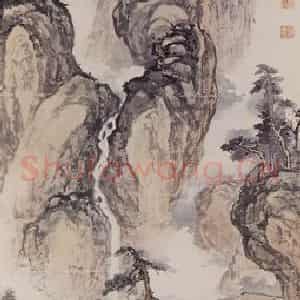 1935年 宗其香《仿吴仲圭水林幽居图》国画山水作品图片鉴赏