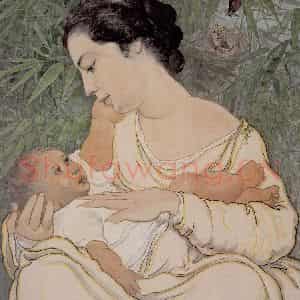 1942年 宗其香《母与子》国画人物作品图片鉴赏