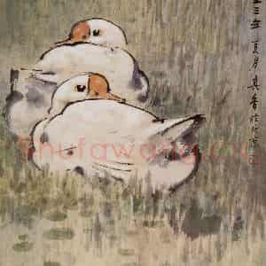 1953年 宗其香《双鹅》国画花鸟作品图片鉴赏