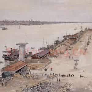 1955年 宗其香《武汉码头》国画综合作品图片鉴赏
