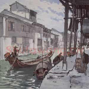 1956年 宗其香《绍兴水街》国画综合作品图片鉴赏