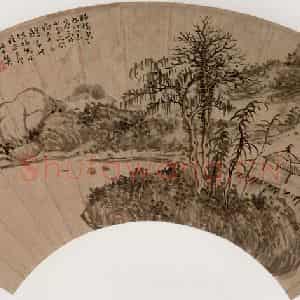 张白英《山水图扇面》国画山水写意作品图片鉴赏