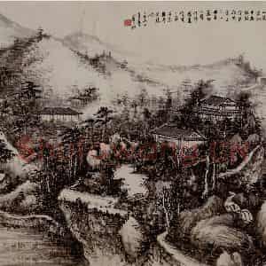 卢子枢《明珠楼图横轴》国画山水写意作品图片鉴赏