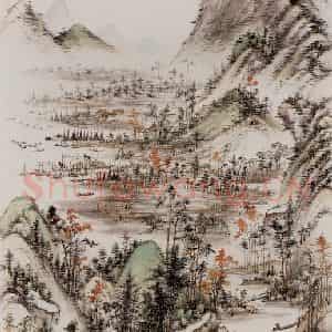 卢子枢《渔村秋霁图轴》国画山水写意作品图片鉴赏