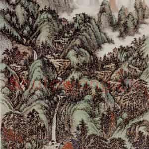 卢子枢《春山飞瀑图轴》国画山水写意作品图片鉴赏