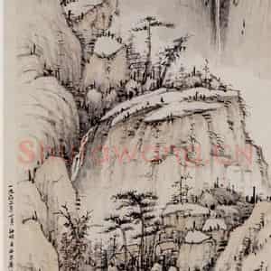 卢子枢《寒岩飞瀑图轴》国画山水写意作品图片鉴赏