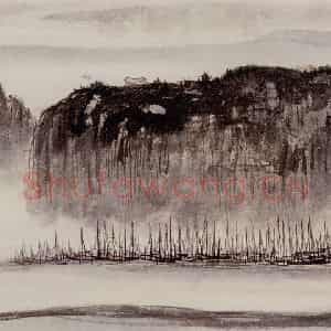 黄般若《风雨将至图横幅》国画山水写意作品图片鉴赏