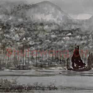 黄般若《香港渔村图横幅》国画花鸟写意作品图片鉴赏