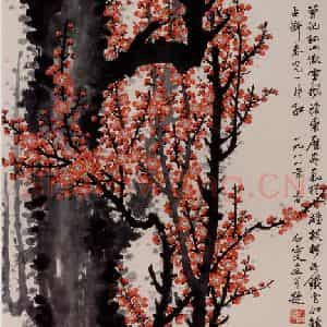 邓白《红梅图轴》国画花鸟写意作品图片鉴赏
