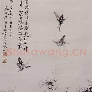 杨丙垚《墨蝶图轴》国画花鸟写意作品图片鉴赏