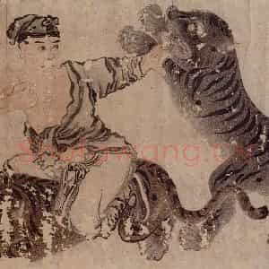 黄友竹《打虎图横幅》国画综合工笔作品图片鉴赏