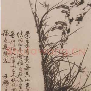张嘉谟《兰石图轴》国画花鸟写意作品图片鉴赏