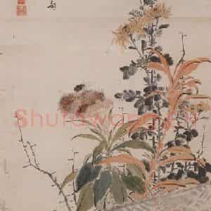 张嘉谟《三秋图轴》国画花鸟写意作品图片鉴赏