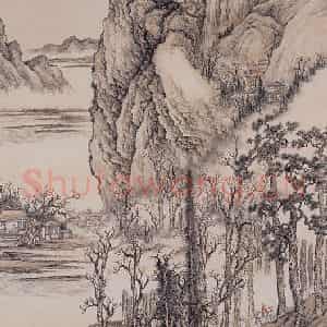 1927年 陆俨少《仿荆浩笔意》国画山水作品图片鉴赏