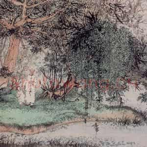 1956年 陆俨少《携幼看景》国画山水作品图片鉴赏