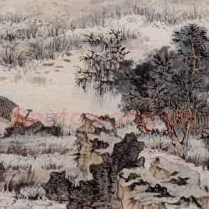 1957年 陆俨少《杜甫诗意册》国画山水作品图片鉴赏