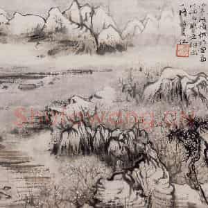 1957年 陆俨少《杜甫诗意册》国画山水作品图片鉴赏
