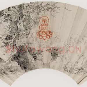 1957年 陆俨少《礼佛图》国画山水作品图片鉴赏