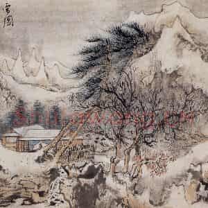 约20世纪50年代 陆俨少《雪图》国画山水作品图片鉴赏