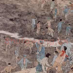 1958年 陆俨少《上山下乡支援农业生产》国画人物作品图片鉴赏