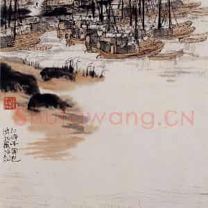 1962年 陆俨少《杜甫诗意图百开册》国画山水作品图片鉴赏