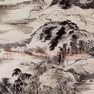 20世纪60年代 陆俨少《陆游诗意图》国画山水作品图片鉴赏