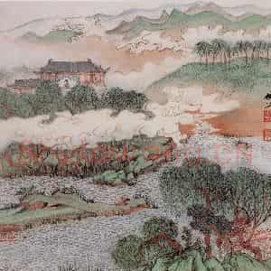 20世纪60年代 陆俨少《璇闺四序图咏 满庭芳·春》国画山水作品图片鉴赏