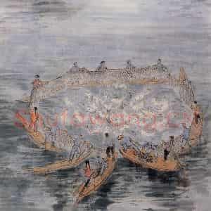 约20世纪60年代 陆俨少《捕鱼》国画综合作品图片鉴赏