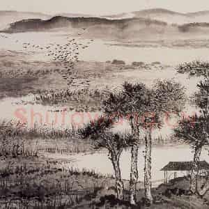 1966年 陆俨少《杜甫诗意册》国画山水作品图片鉴赏