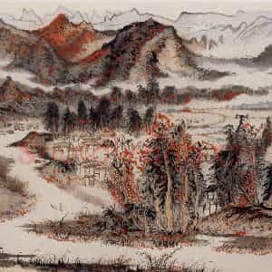 1966年 陆俨少《杜甫诗意册》国画山水作品图片鉴赏