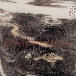 1977年 陆俨少《高路入云端》国画山水作品图片鉴赏