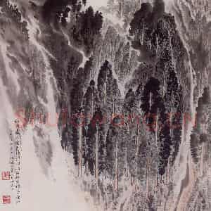 1977年 陆俨少《运木图》国画山水作品图片鉴赏
