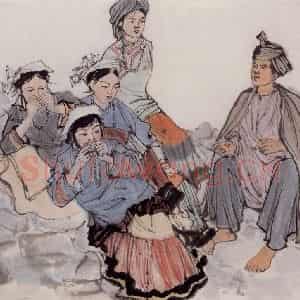 约20世纪60年代 陆俨少《自由的歌声》国画人物作品图片鉴赏