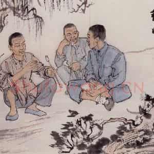 约20世纪60年代 陆俨少《访问》国画人物作品图片鉴赏