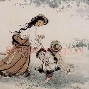 约20世纪60年代 陆俨少《看拖拉机去》国画人物作品图片鉴赏