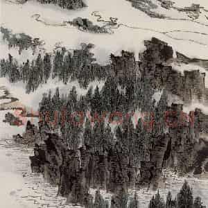 1982年 陆俨少《浮玉山居图》国画山水作品图片鉴赏