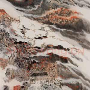 1984年 陆俨少《秋山访友图》国画山水作品图片鉴赏