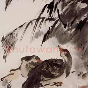 1986年 陆俨少《野兔》国画花鸟作品图片鉴赏