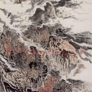 1987年 陆俨少《黄叶秋山图》国画山水作品图片鉴赏