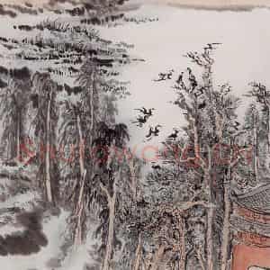 约20世纪80年代 陆俨少《古庙伏腊图》国画山水作品图片鉴赏