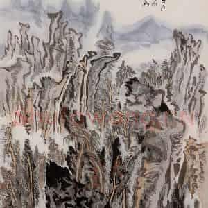 1990年 陆俨少《山阴道上图》国画山水作品图片鉴赏