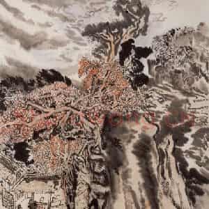 1990年 陆俨少《青山同寿图》国画山水作品图片鉴赏