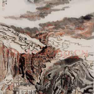 1990年 陆俨少《红树山庄图》国画山水作品图片鉴赏