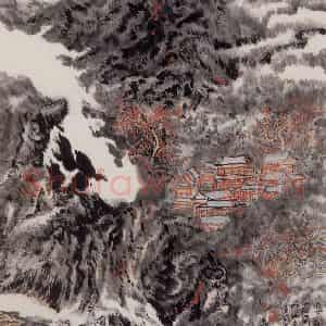 1992年 陆俨少《暮夜投宿图》国画山水作品图片鉴赏