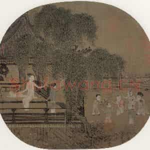 宋代《荷亭婴戏图》国画综合作品图片鉴赏