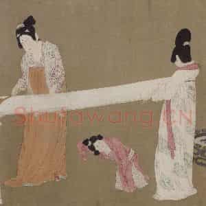 宋代 赵佶《摹张萱捣练图》国画人物作品图片鉴赏