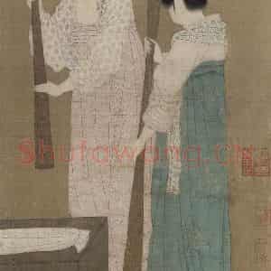 宋代 赵佶《摹张萱捣练图》国画人物作品图片鉴赏