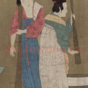 宋代 赵佶《摹张萱捣练图》国画人物作品图片鉴赏