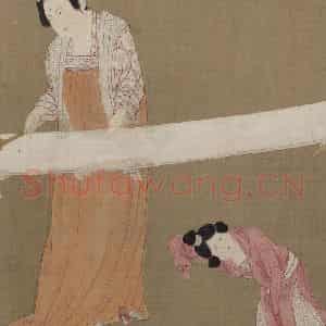 宋代 赵佶《摹张萱捣练图》国画人物作品图片鉴赏